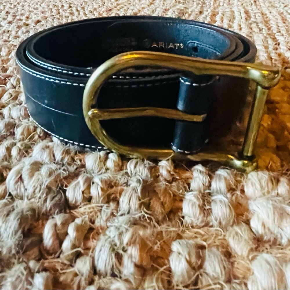 Ariat Black Leather Belt with Oversized Gold Buckle 36